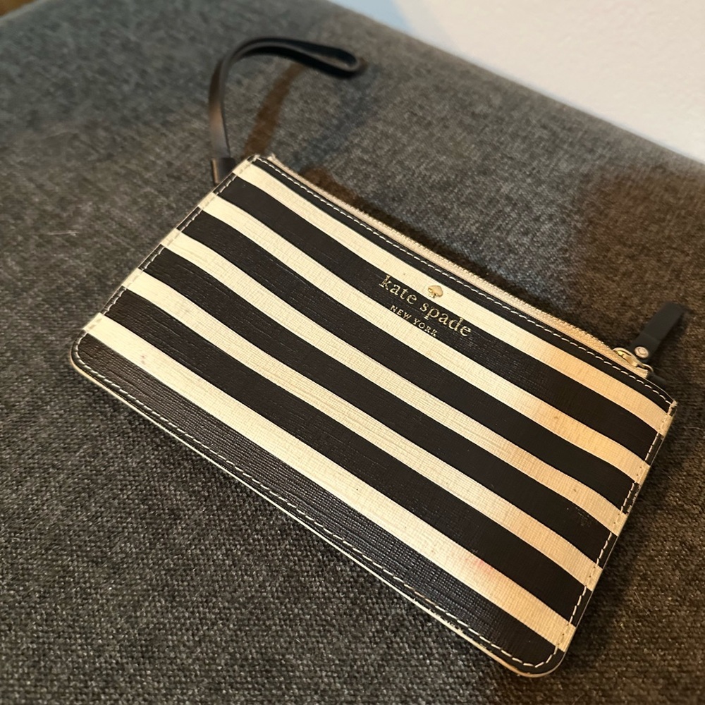 Navy and white striped Kate Spade wristlet